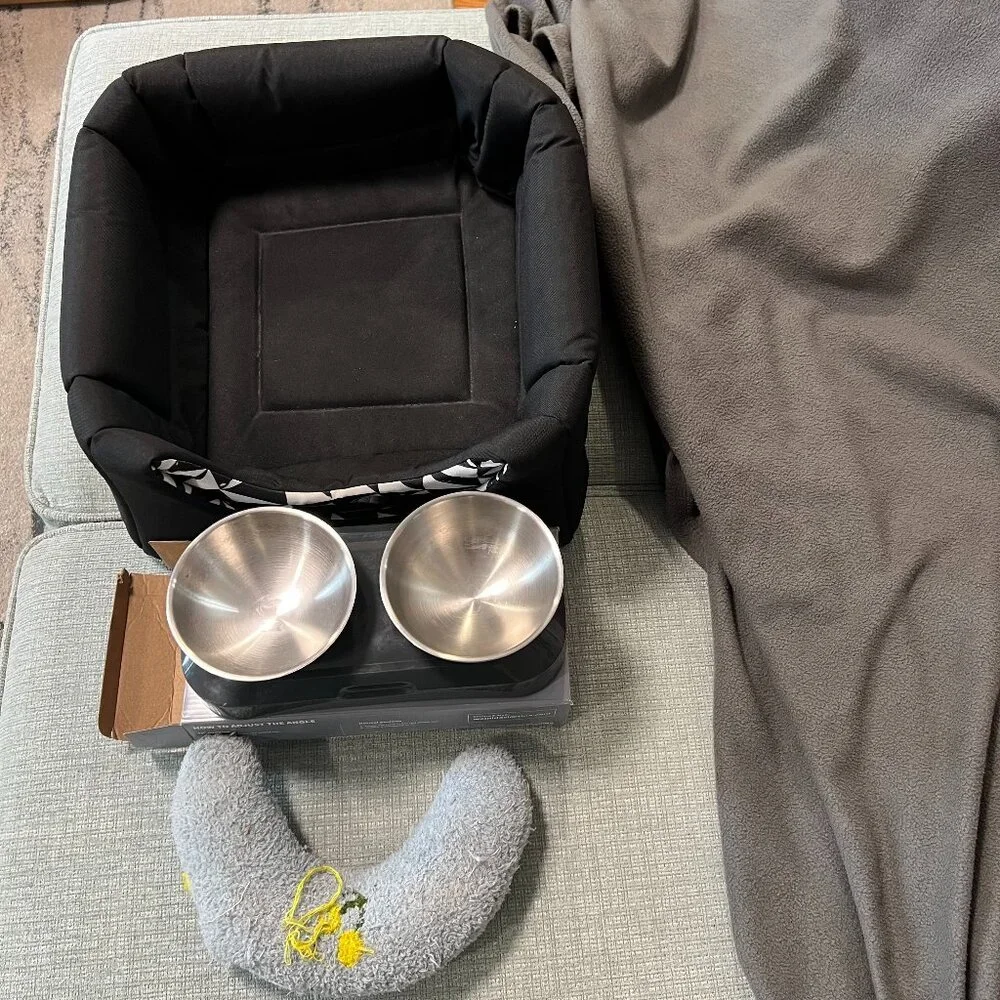 Cat house/bed reversible Accessory Bundle - Elevated cat Bowls stainless steel